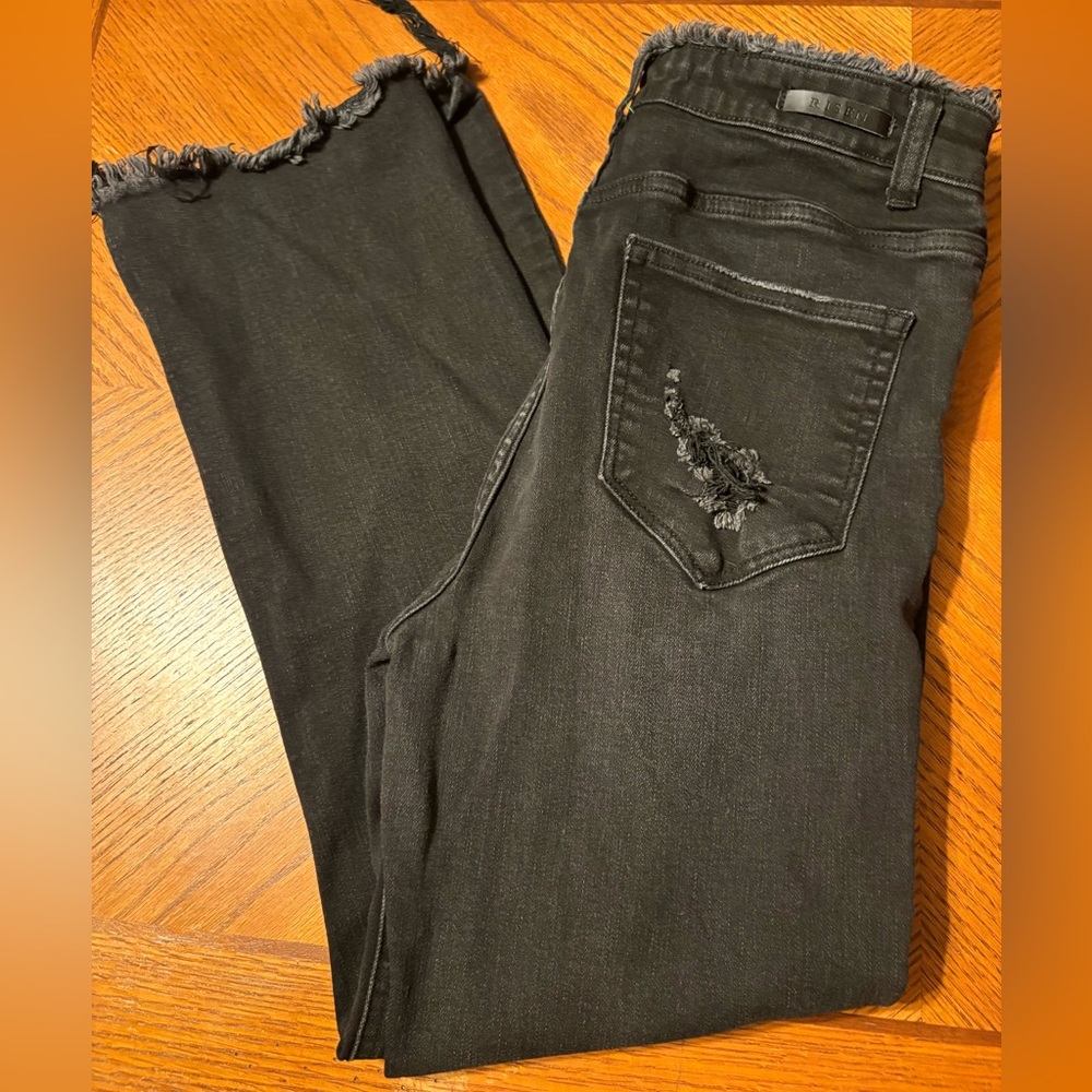 Risen High-Rise Black Straight-Leg Distressed Women's Jeans size 28